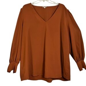 JODIFL Long Sleeve V‎ Neck Blouse Top Women's 2X Burnt Orange Career Casual 3087